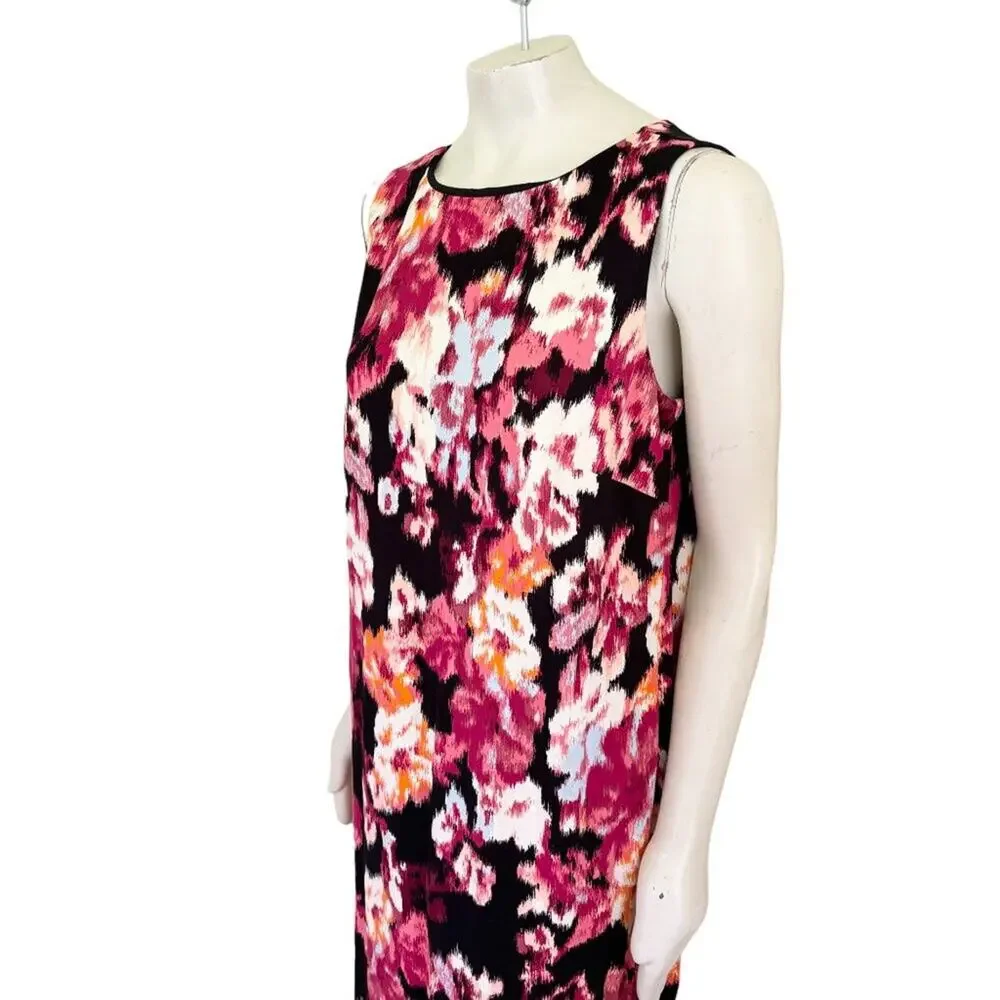 NWT CHICO'S Sleeveless Shift Ponte Dress in Black Florals  SZ 14